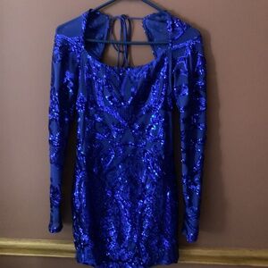 Royal blue long sleeve formal dress
